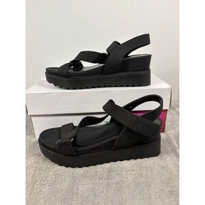 Soda Cubic-S Black Platform Wedge Sandals Chunky Lug Sole Sporty Strappy 6.5M